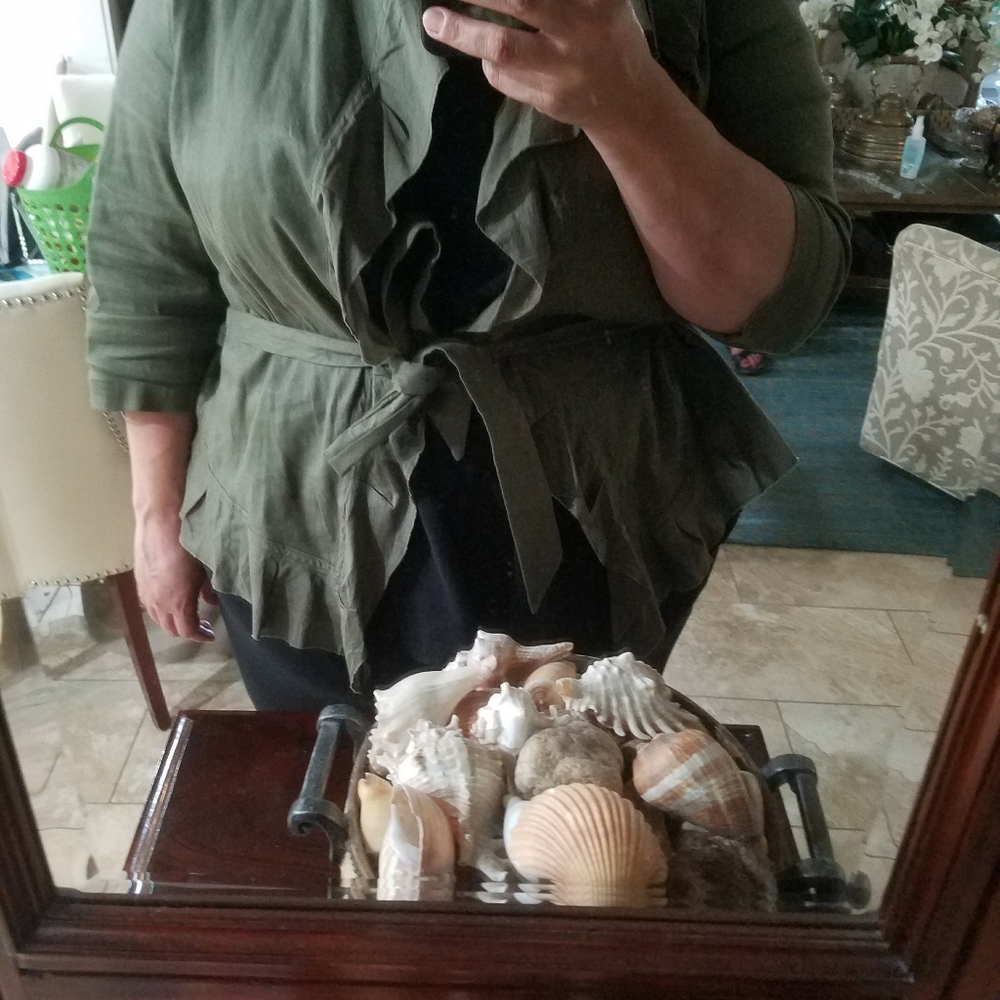 Army green peplum linen Blazer